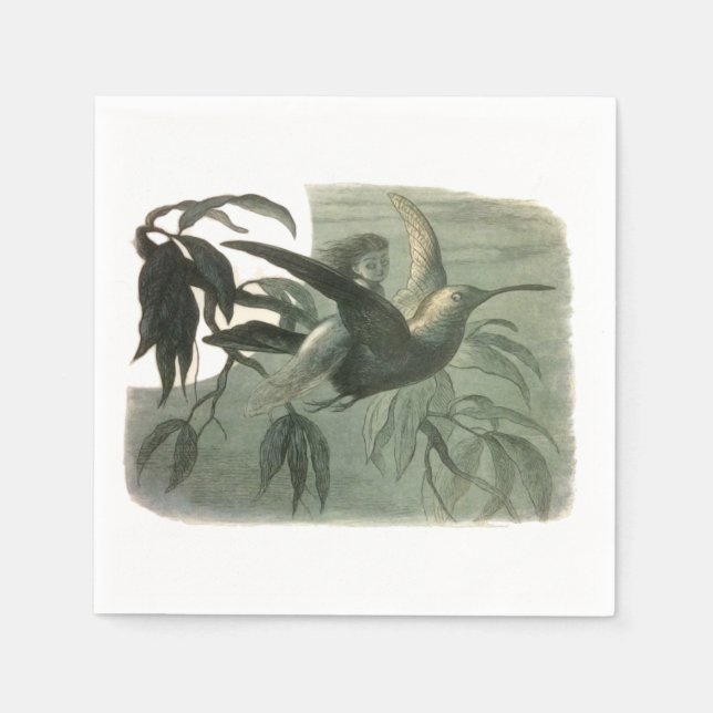 Guardanapo De Papel Elf Fairies Elves Moon Night Bird Voando (Frente)