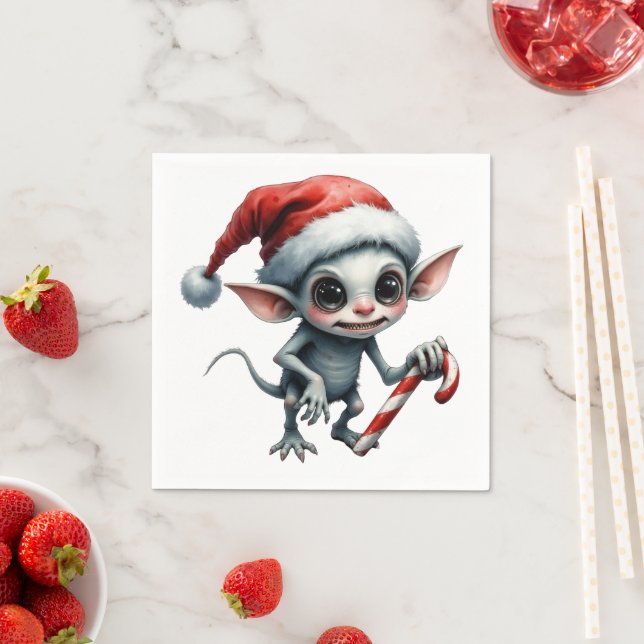 Guardanapo De Papel Elfo de Natal com Candy Cane. (Insitu)