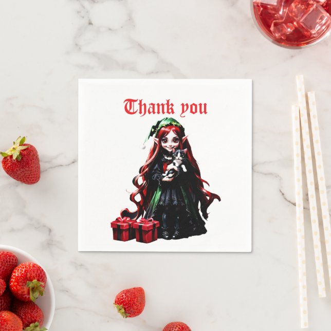 Guardanapo De Papel Elfo de Natal com Kitten. (Insitu)