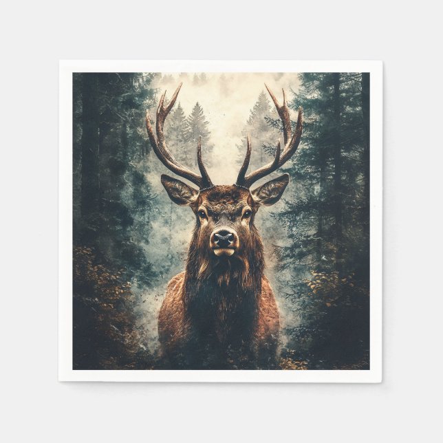 Guardanapo De Papel Elk Dramático na floresta (Frente)