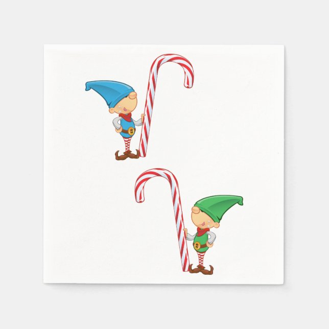 Guardanapo De Papel Elves Com Candy Canes Paper Napkins (Frente)