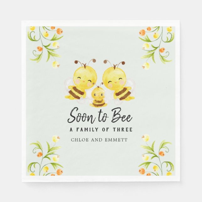 Guardanapo De Papel Em breve, ser uma família de três Chás de fraldas  (Frente)