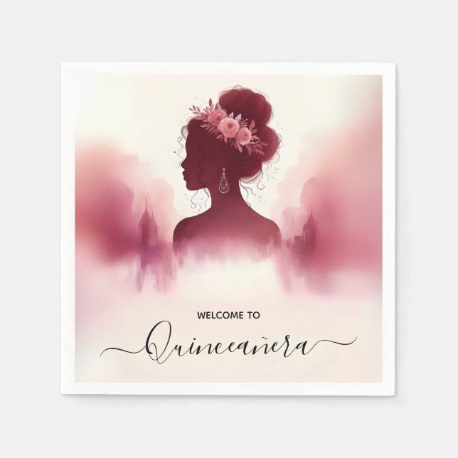 Guardanapo De Papel Em Silver Plum Lace Gown Boho Burgundy Quinceanera (Frente)