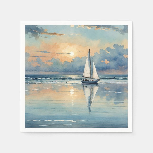 Guardanapo De Papel Embarcação Navegante No Oceano (Frente)