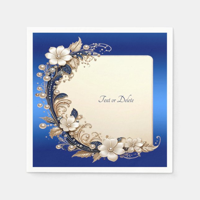 Guardanapo De Papel Embelezamento Floral Branco Azul (Frente)