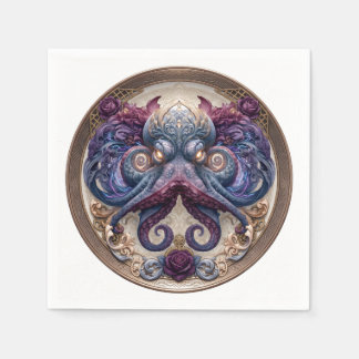 Guardanapo De Papel Emblema de polvo Steampunk com rosas roxas