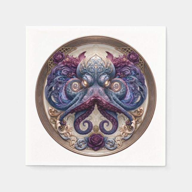 Guardanapo De Papel Emblema de polvo Steampunk com rosas roxas (Frente)