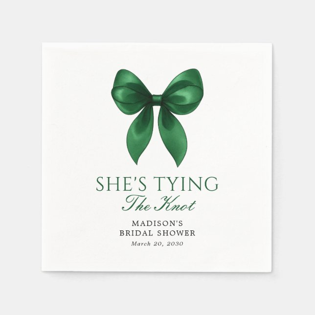 Guardanapo De Papel Emerald Bow She's Tying the Knot Bridal Shower (Frente)