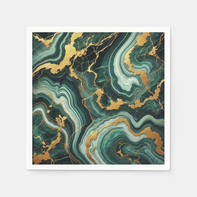 Guardanapo De Papel Emerald Green e Dourado Marble Look Weds (Frente)