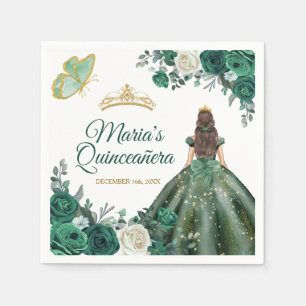Guardanapo De Papel Emerald Green Vestida Quinceañera Crown Aniversári