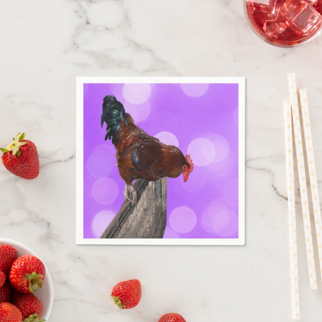 Guardanapo De Papel Empoleirado em Majestade: Rooster Sobre o Brilho R (Insitu)