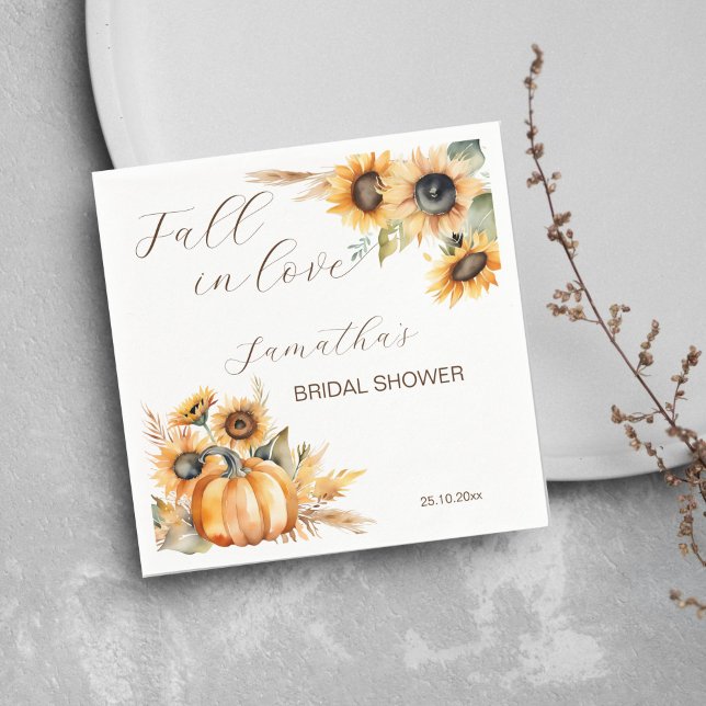 Guardanapo De Papel Enamorarse boho abóbora girassóis louças (Fall in love boho sunflowers pumpkin pampas grass bridal shower tableware personalized napkins )