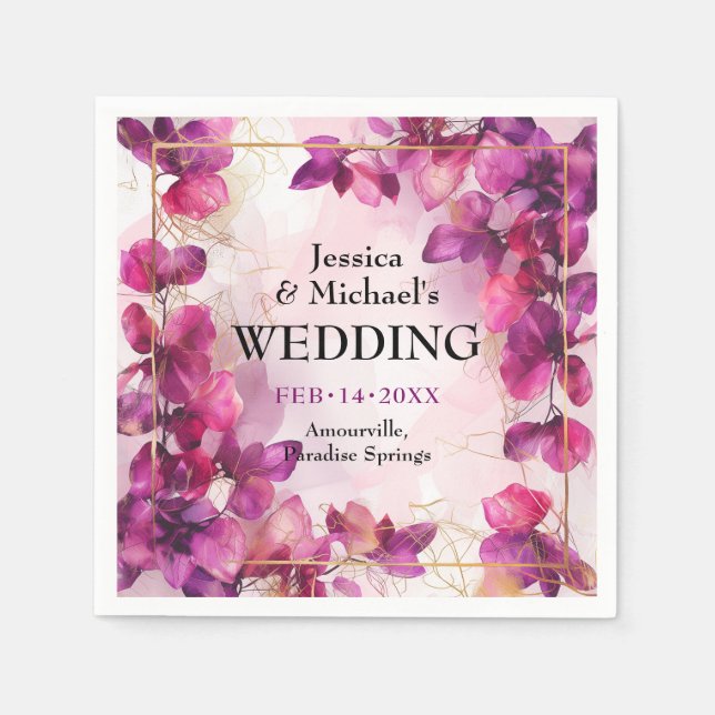 Guardanapo De Papel Encantamento da Fúchsia Roxa: Aquarela (Frente)