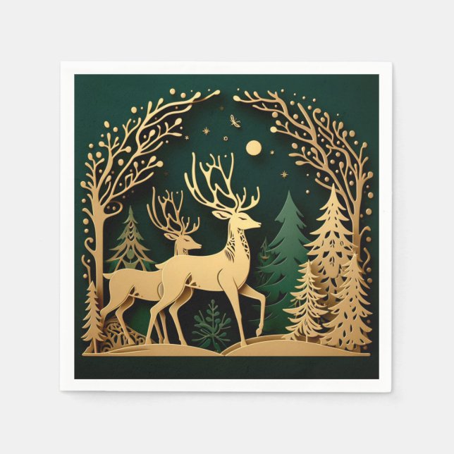 Guardanapo De Papel Enchanted Forest Arch – Golden Reindeer (Frente)