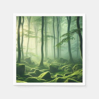 Guardanapo De Papel Enchanted Misty Forest Serene Green Woodland Scene