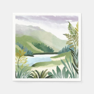Guardanapo De Papel Encosta Exuberante Pintura da Natureza em Aquare
