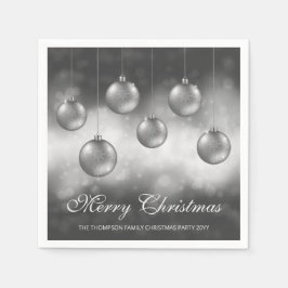 Guardanapo De Papel Enfeites de Natal Cinza Prata com Texto Personaliz