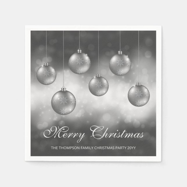 Guardanapo De Papel Enfeites de Natal Cinza Prata com Texto Personaliz (Frente)
