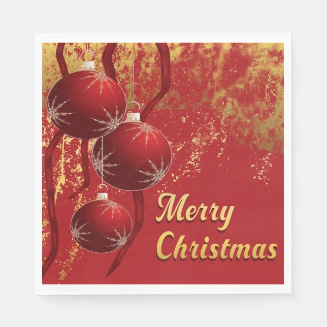 Guardanapo De Papel Enfeites de natal de luxo, de vermelho e de ouro (Frente)