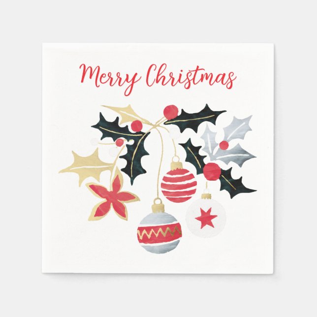 Guardanapo De Papel Enfeites de natal Dourados e Silver Modernos (Frente)