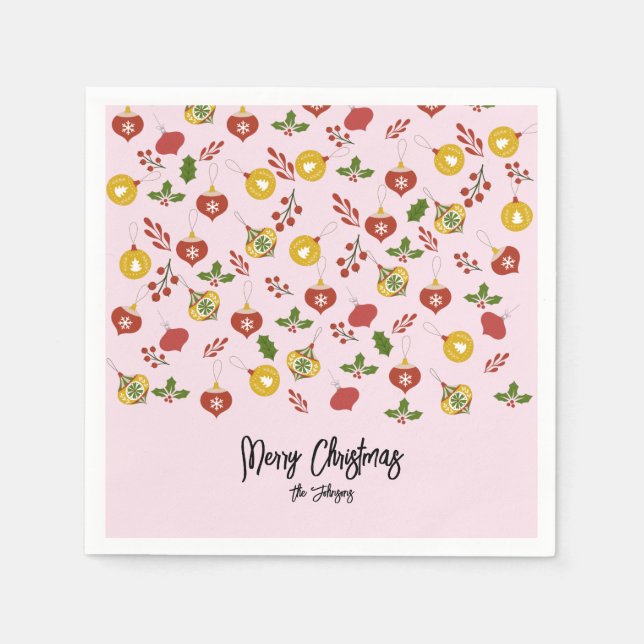 Guardanapo De Papel Enfeites de natal Verde Festivo Rosa (Frente)