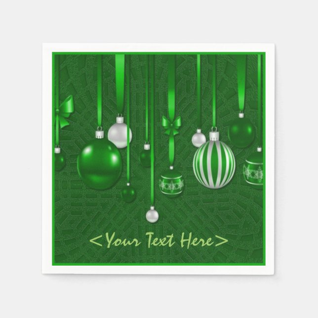 Guardanapo De Papel Enfeites de natal verdes Napkins (Frente)