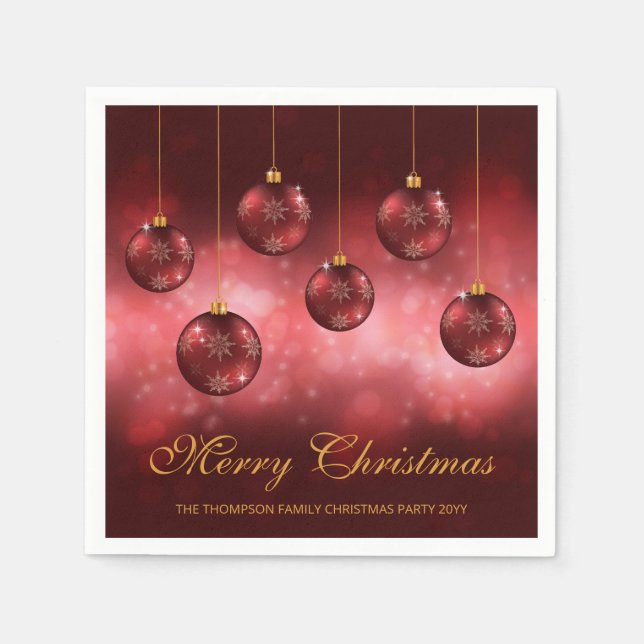 Guardanapo De Papel Enfeites de Natal Vermelhos com Texto Personalizad (Frente)