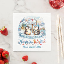 Enfermeira de Pinguim Fofa Aquarela Nome Personali