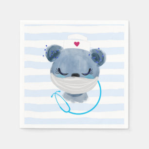 Guardanapo De Papel Enfermeira de Urso Bonito Vestindo uma Máscara M