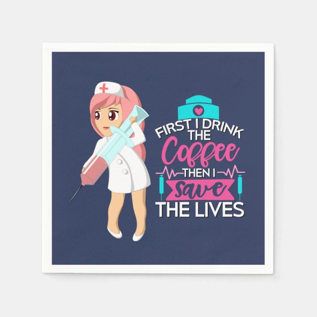 Guardanapo De Papel Enfermeira Engraçada Dizendo com Grande Agulha hip (Frente)