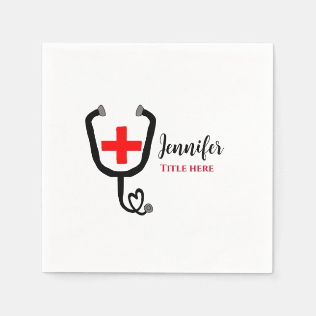 Guardanapo De Papel Enfermeiro médico vermelho mais estetoscópio adici (Frente)