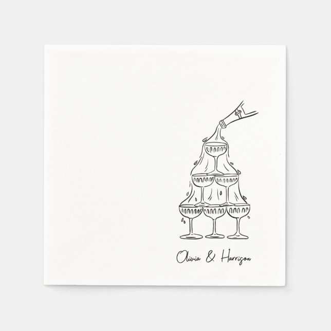 Guardanapo De Papel Engagement Party Champagne Tower Sketch Napkins (Frente)