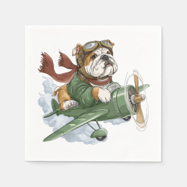 Guardanapo De Papel English Bulldog Pilot Airplane (Frente)