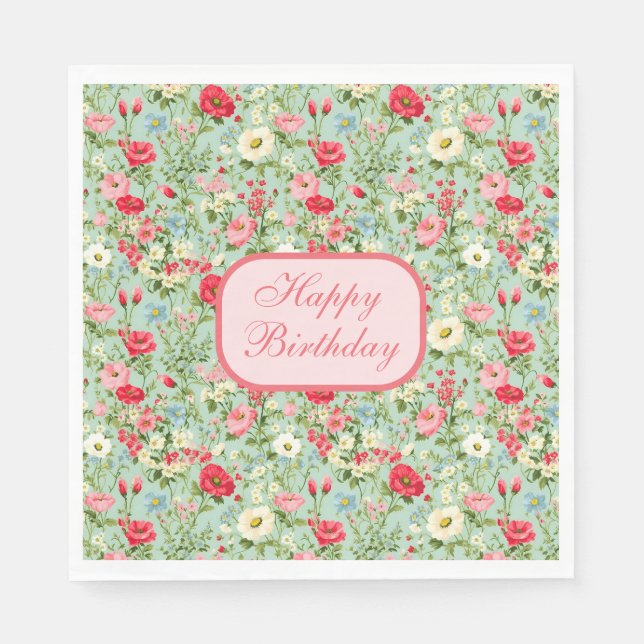 Guardanapo De Papel English Country Wildflower Happy Birthday Napkins (Frente)