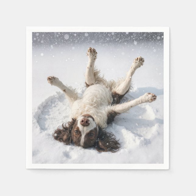 Guardanapo De Papel English Springer Spaniel Making a Snow Angel (Frente)