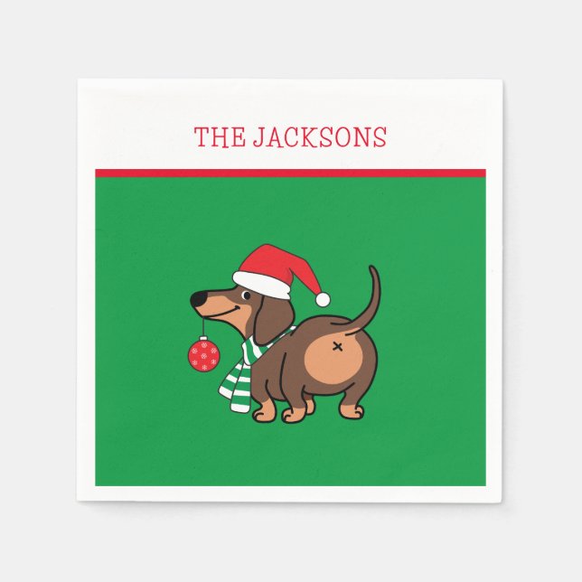 Guardanapo De Papel Engraçado Cachorro Bonito Feliz Natal (Frente)