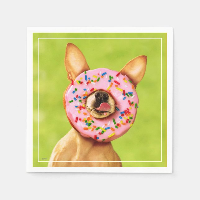 Guardanapo De Papel Engraçado Cachorro Chihuahua com Rosquinha de aspe (Frente)