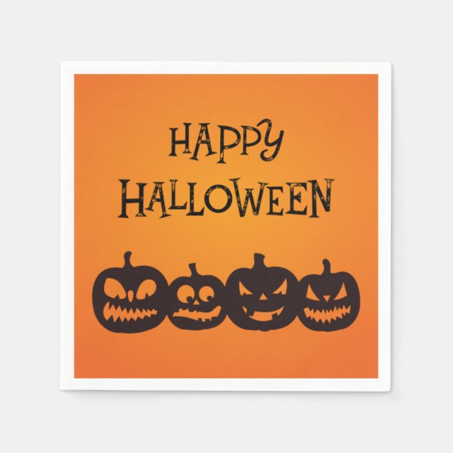 Guardanapo De Papel Engraçado Carved Halloween Pumpkin Quartet (Frente)