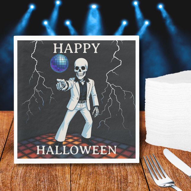 Guardanapo De Papel Engraçado Esqueleto Assombrado Festa de Halloween  (Funny Skeleton Haunted Disco Halloween Party Napkins)