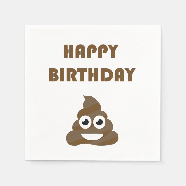 Guardanapo De Papel Engraçado Feliz Festa de Aniversário Poop Emoji (Frente)