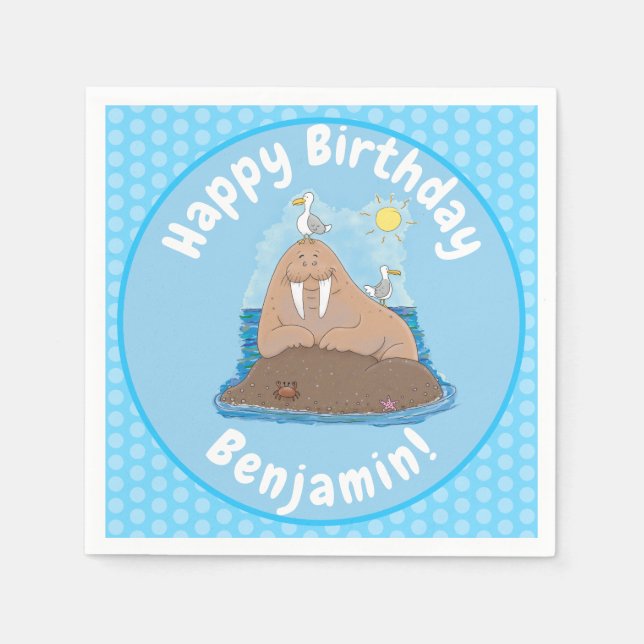 Guardanapo De Papel Engraçado ilustração do desenho animado de morsa f (Frente)