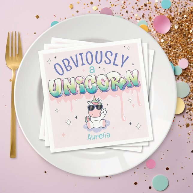 Guardanapo De Papel Engraçado Obviamente Uma Festa de aniversário Tema (Funny Obviously A Unicorn cute kawaii unicorn theme girl's name birthday party table napkins decor )