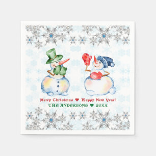 Guardanapo De Papel Engraçado Snowman Feliz Cristais de Natal Flocos d