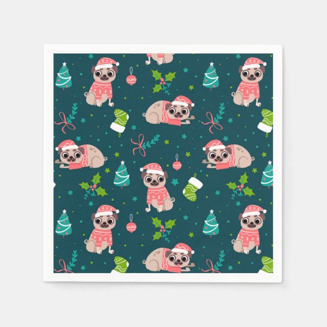 Guardanapo De Papel Engraçados Pugs de Natal (Frente)