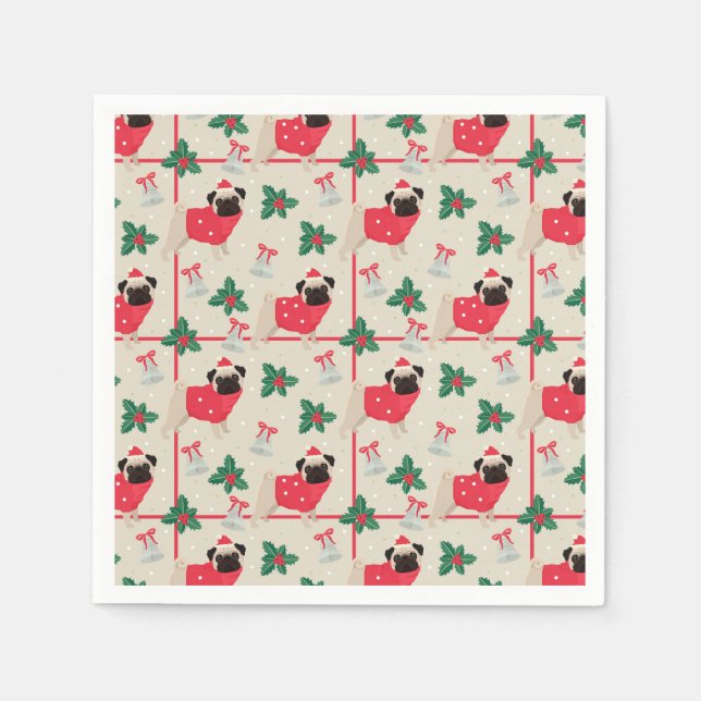 Guardanapo De Papel Engraçados Pugs de Natal (Frente)