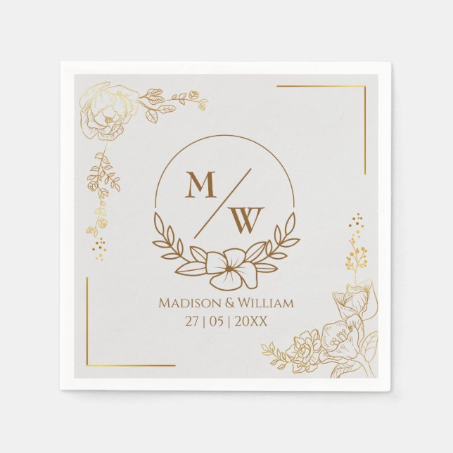 Guardanapo De Papel Engraving Golden Floral Wedding (Frente)