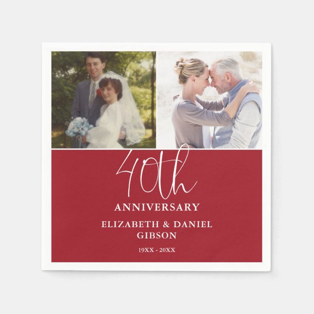 Guardanapo De Papel Então e Agora 2 Foto 40º Aniversário de Casamento (Frente)