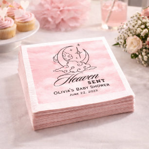 Guardanapo De Papel Enviado do Céu - Chuveiro de Bebê Rosa Lua Estrela