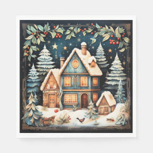 Guardanapo De Papel Época de Natal, cena de feriado vintage,