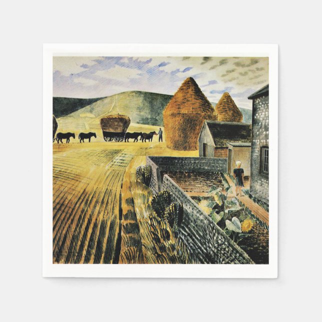 Guardanapo De Papel Eric Ravilious - Furlongs, famosa pintura, (Frente)